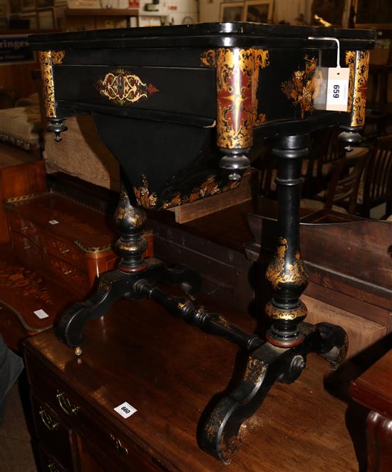 Victorian papier mache combined games and work table(-)
